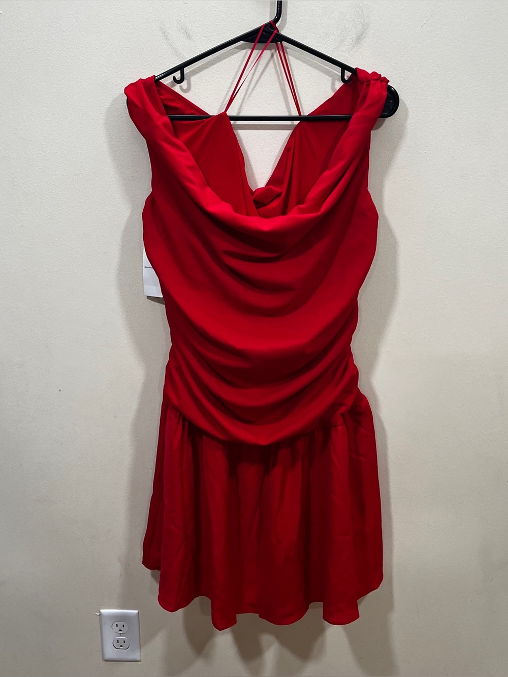 NWT abercrombie & fitch red draped cowl neck mini dress size XL ruched bodice